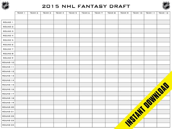 Fantasy Hockey Draft Board 12 Teams 24 By StickTapDesigns