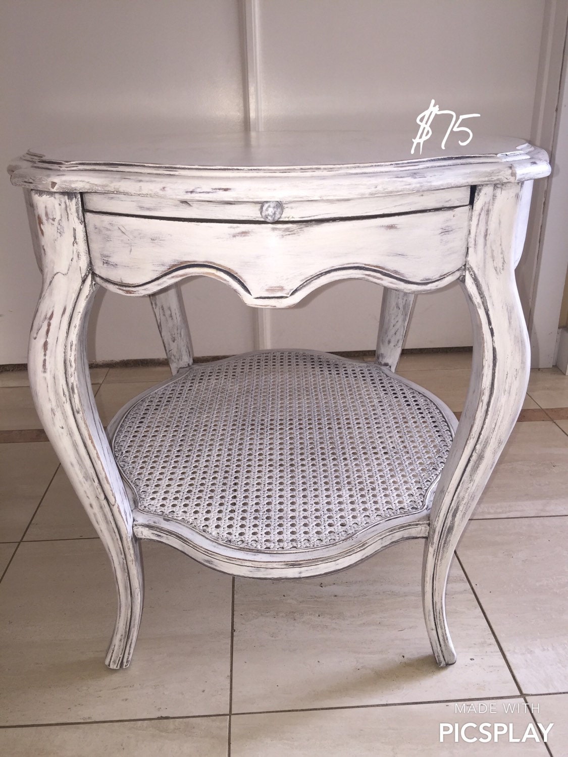 Distressed white side or end table