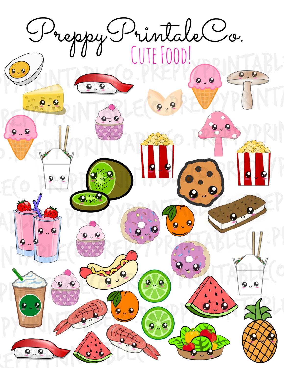  Kawaii Cute Food Stickers Printable PDF Perfect for Erin