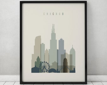 Chicago print, Poster, Wall art, Illinois, Chicago skyline, City poster, Typography art, Gift, Home Decor Digital Print, ArtPrintsVicky.