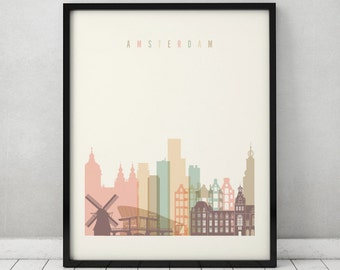 Amsterdam print, Poster, Wall art, Holland Amsterdam skyline, City poster, Netherlands art, Gift Home Decor, fine art prints, ArtPrintsVicky
