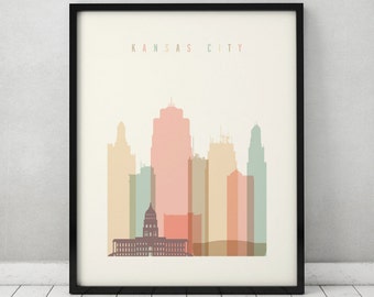 Kansas City print, Poster Wall art Kansas cityscape Kansas City skyline City poster Typography art Home Decor Digital Print ArtPrintsVicky.