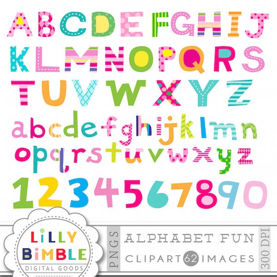 ALPHABET FUN hand drawn letters and numbers in bright colors, word art ...