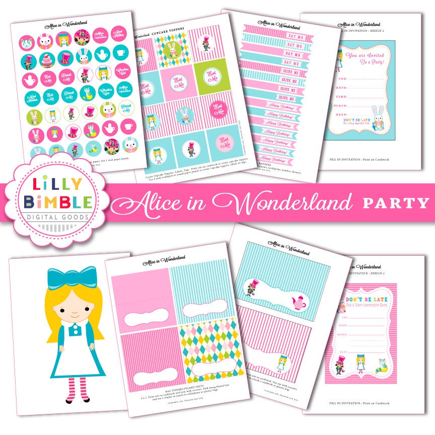 Alice in Wonderland Birthday Party Printables DIY invitations