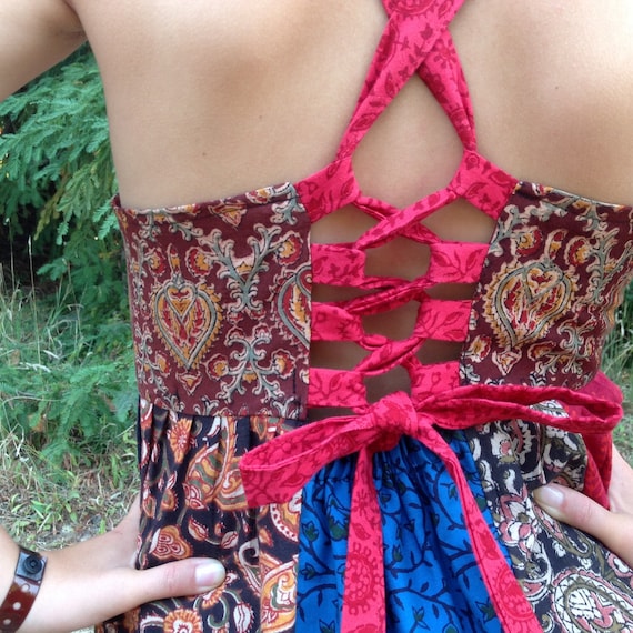 Boho chic dress womens festival dress patchwork dress lace