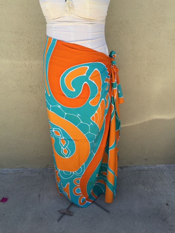 Maori New Zealand dance fabric pareo costume orange and