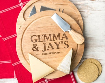 Personalized wooden cheese board gift for couples