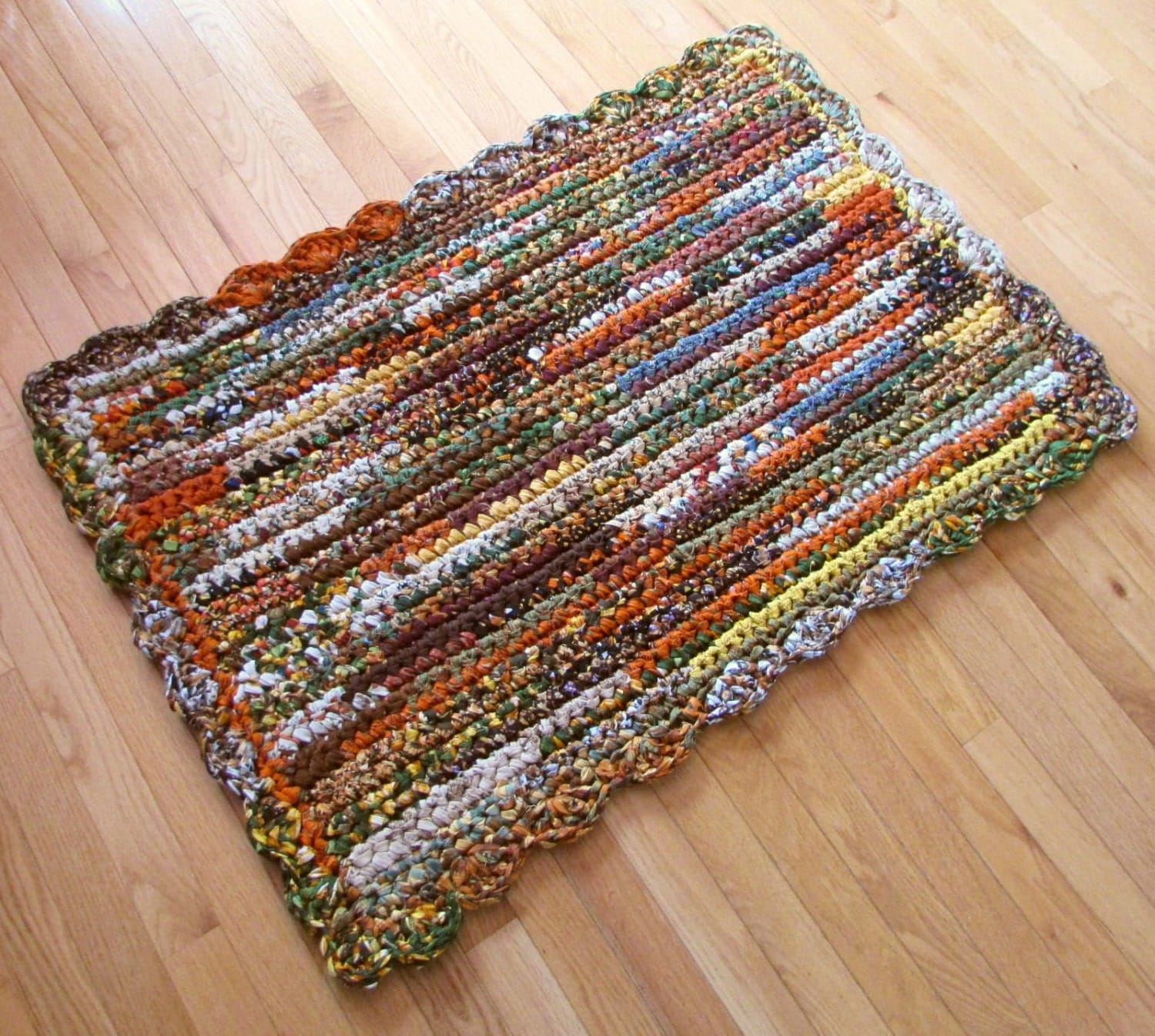 Rag Rug Rectangular Crocheted Cotton Fabric Autumn by EEECrafter