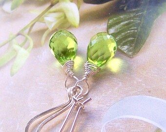 Peridot and Sterling Silver Earrings, August Birthstone, Genuine Peridot Teardrop, Sterling Sterling Earrings, Bridesmaids Gifts