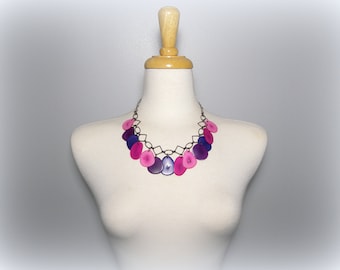 Fuchsia, Pink, Grape, and Plum Tagua Nut Eco Friendly Bib Statement Necklace with Free USA Shipping#taguanut #ecofriendlyjewelry