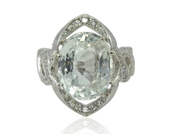 White Sapphire Engagement Ring, 10 carat Oval White Sapphire Statement Ring, Rare 10 carat White Sapphire Ring - LS3888