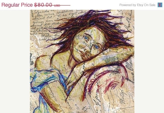 1/2 PRICE SALE Missing You & 16" x 20" mat, lonely girl embellished print of original art