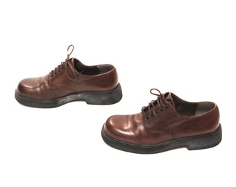 size 9 PLATFORM brown leather 80s 90s GRUNGE oxford lace up ankle boots