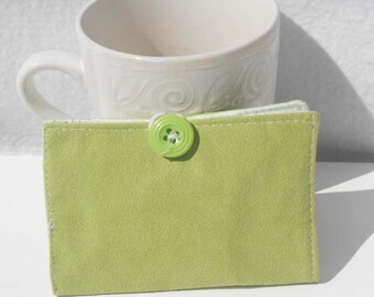Tea Wallet, Suede Wallet, Business Card Holder - Light Green Suede Wallet