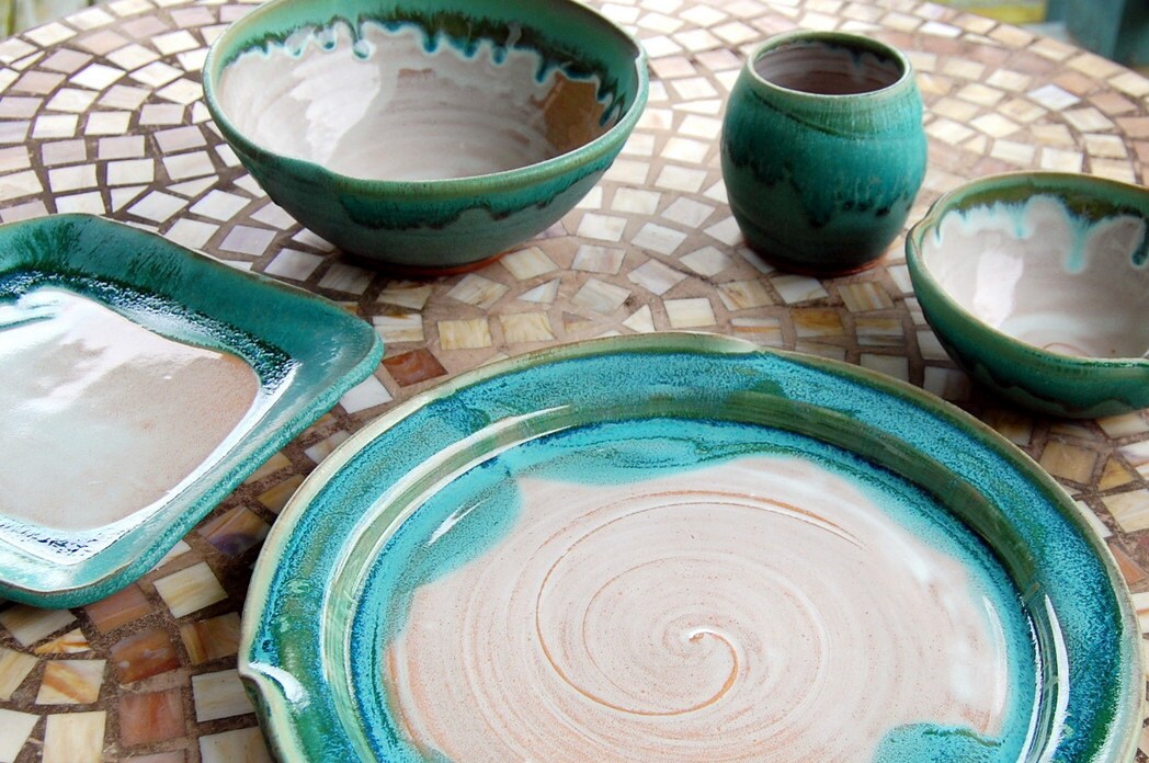 Eclectic Dinnerware Place Setting in Turquoise and White