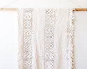 Vintage Homespun Linen and Cotton Crochet Textile- coverlet, blanket, curtain panel, room divider