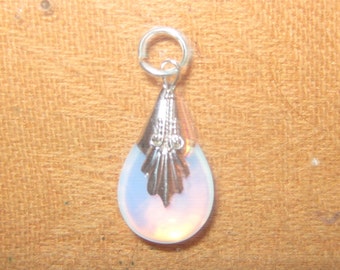 925 Sterling Silver Opalite Moonstone Glass Opal Blue Pendant Necklace
