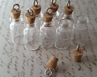DIY, glass bottle, Small message bottle pendant, cork top