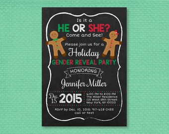 Gingerbread Chalkboard Holiday Gender Reveal Invitation / Gingerbread Gender Reveal Invite / Holiday Gender Reveal / PRINTABLE