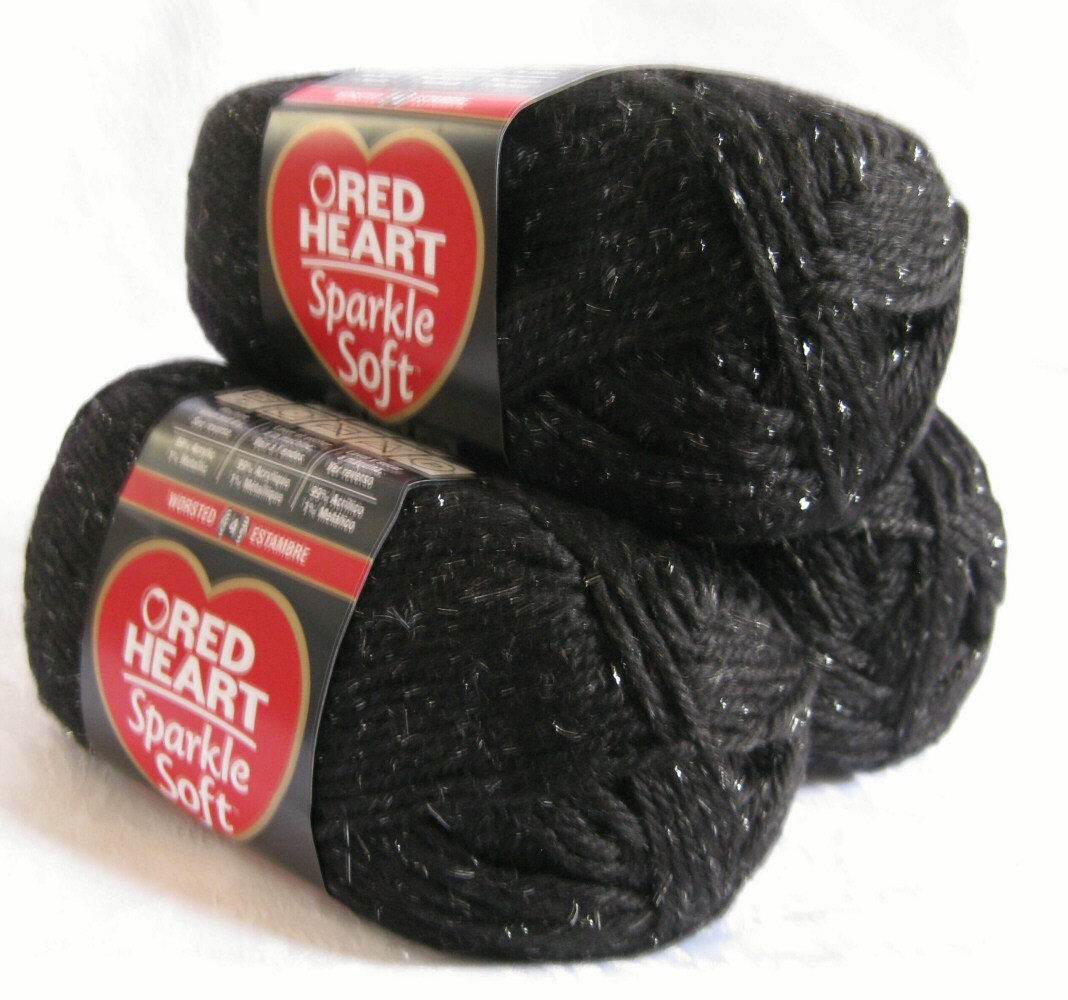 Red Heart Sparkle Soft yarn BLACK medium worsted by crochetgal