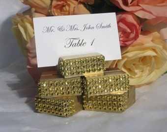 Gold place card holders trimmed with a gold crystal wrap (Set of 100) w/ FREE SHIPPING