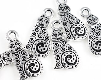 Silver Cat Charms - Antique Silver Charms - TierraCast Spiral Cat Charms - Tierra Cast Charms (P181)