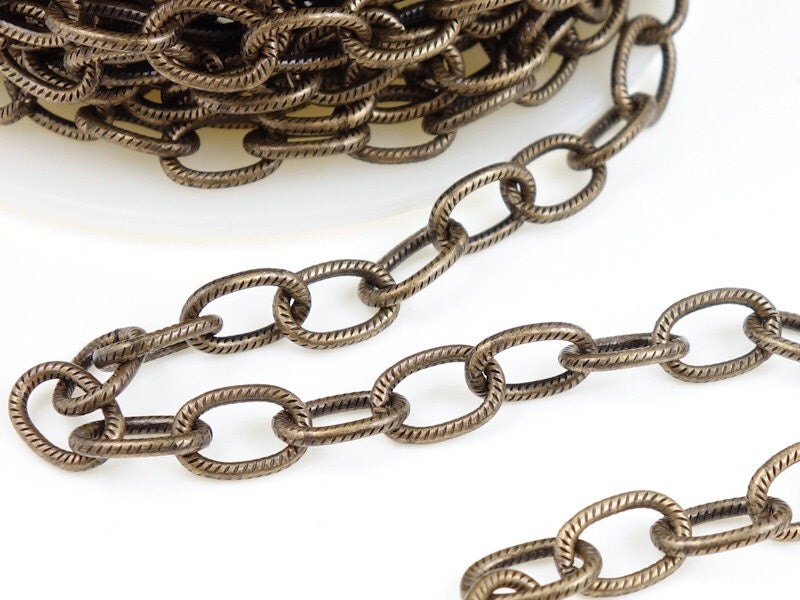 Large Link Antique Brass Chain Heavy Embossed Links TierraCast
