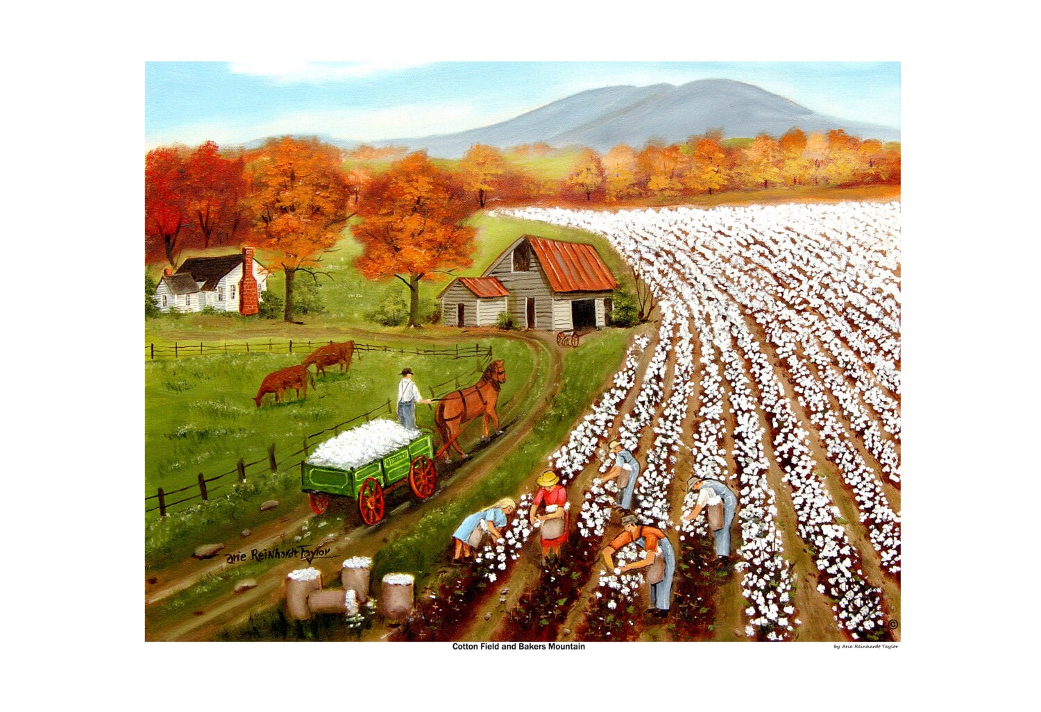 Landscape Picking Cotton Folk Art Print by Arie by jagartist