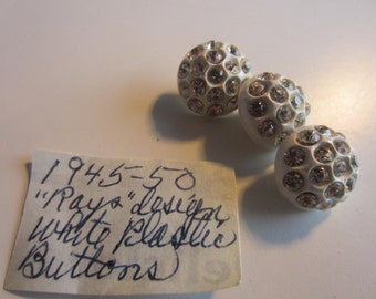 Vintage Buttons - beautiful lot of 3, small Rays design rhinestones set in plastic, 1945-50's (july 575)