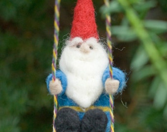 Needle Felted Gnome Ornament - On a Swing