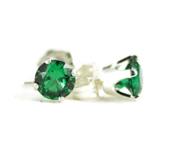 Emerald Stud Earrings Sterling Post Earrings Choose Your