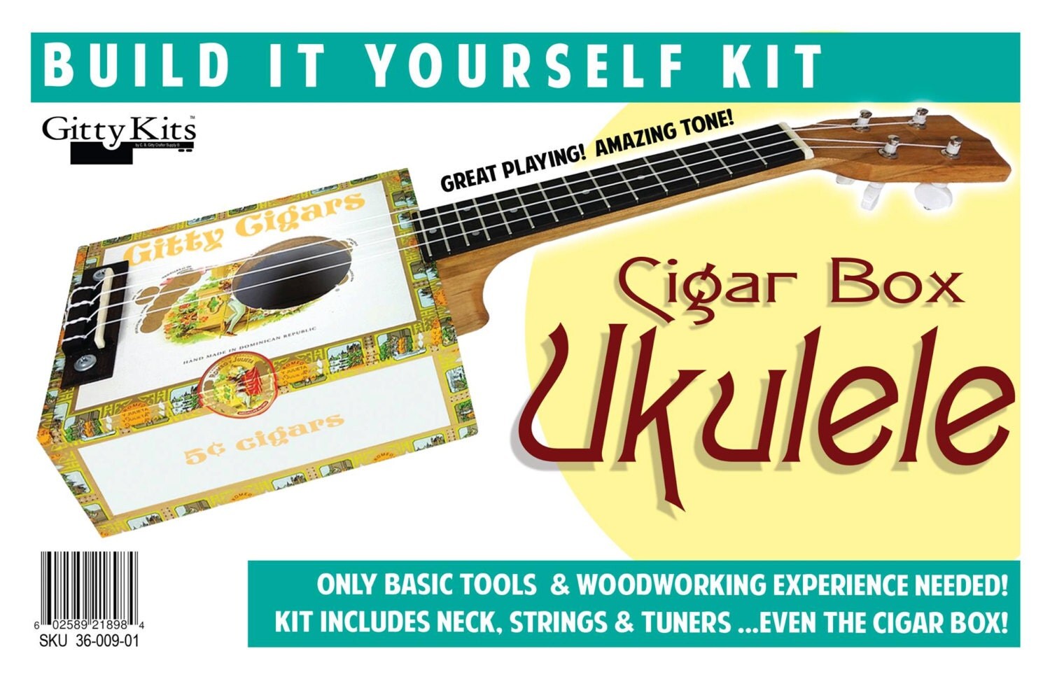 Complete Cigar Box Ukulele Kit includes cigar box all