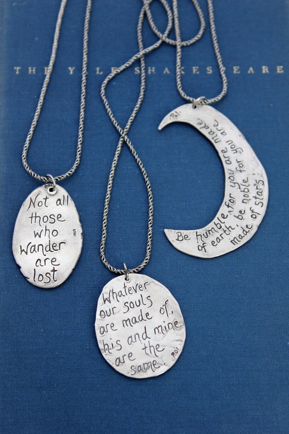 sterling silver quote necklace . wuthering heights love quote