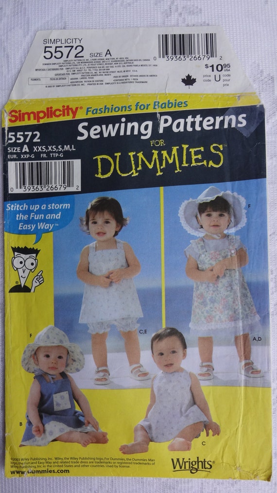 Simplicity 5572 Sewing Pattern for Dummies Infants'