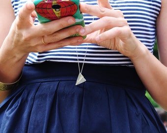 origami - large paper airplane in sterling silver - handmade - long chain