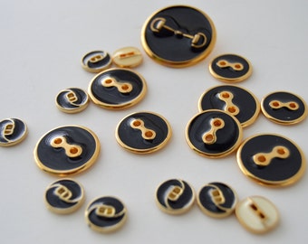 Black & Gold Metal Buttons - Various sizes - 16
