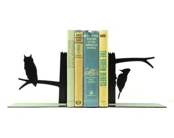 Owl and Woodpecker Metal Art Bookends - Free USA Shipping