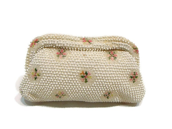 Vintage White Beaded Clutch Bag Vintage Beaded Handbag Vintage