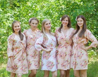 Blush Bridesmaids Robe Sets Kimono Crossover Robe. Bridesmaids gifts. Getting ready robes. Bridal Party Robes. Floral Robes