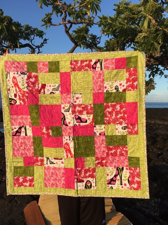 Baby Quilt, HandMade in Hawaii Quilt, Pink, Green, White, Lap Quilt