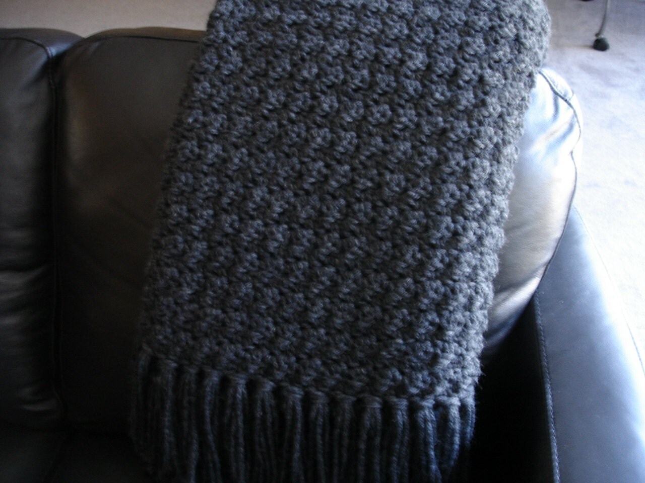 WoolBlend Charcoal Gray Afghan Throw Blanket
