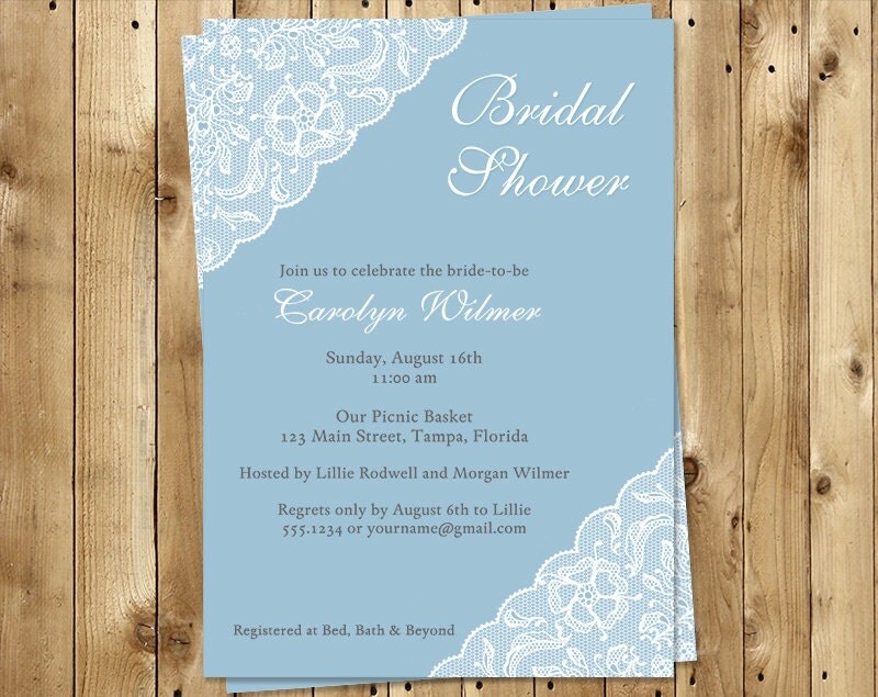 Bridal Shower Invitations Blue Lace White Wedding Rustic