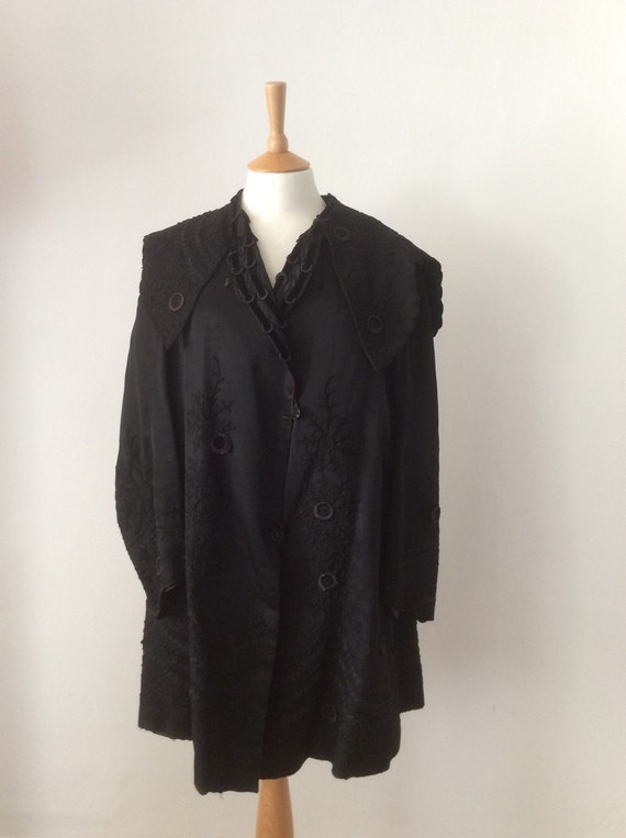 Antique Victorian Black Silk Frock Coat Jacket by Cabinet49