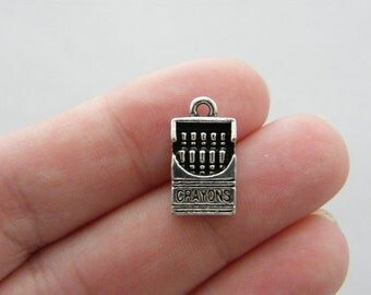 4 Box of crayons charms antique silver tone PT44