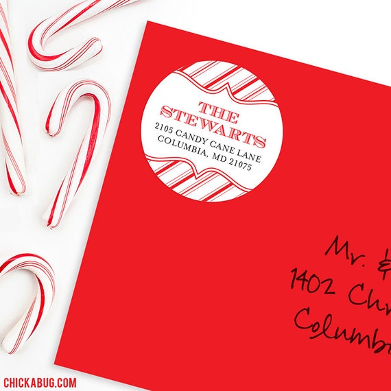 Christmas Address Labels - Candy Cane Pattern - Sheet of 24 Il_570xn