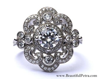DUCHESS - Custom Made - Diamond Engagement or RIGHT Hand Ring 14K white gold - Weddings- Brides - Bp0011