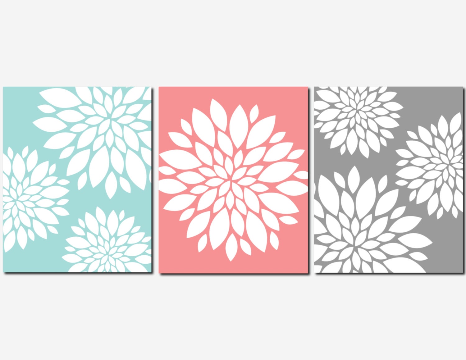 Spa Wall Art coral aqua gray wall art home decor flower burst floral Spa Wall Art coral aqua gray wall art home decor flower burst floral