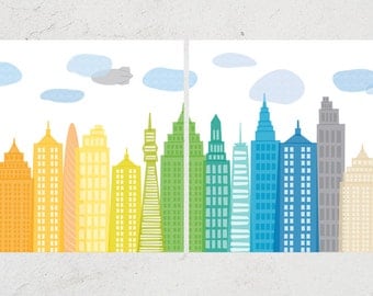 Bright Modern Cityscape Art Print Set