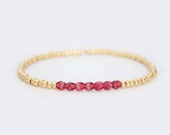 Raspberry and Gold Beaded Bracelet - Navi - SALE