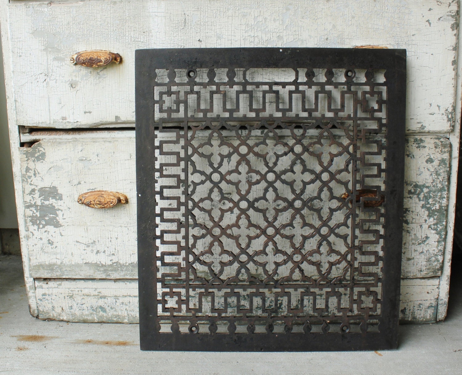 Large Antique Cast Iron Heat Register Floor Grate
